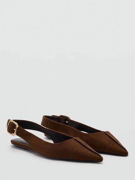 Mango Contoured Pointed Slingback Flat Shoes, Chocolate - view 2, Chocolate