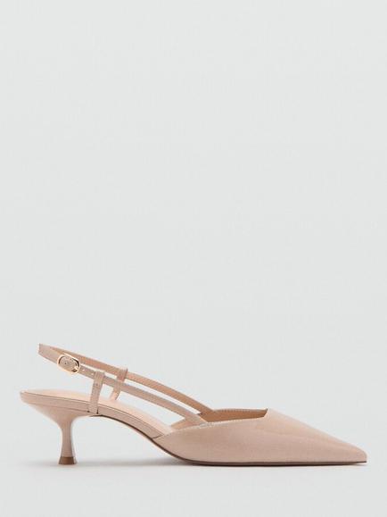 Mango Pointed Toe Slingback Kitten Heel Shoes, Natural, Natural