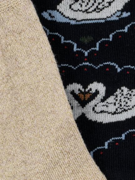 Konges Sløjd Kids' Cotton Blend Swan Print Socks, Pack of 2, Navy/Off White - view 2, Navy/Off White