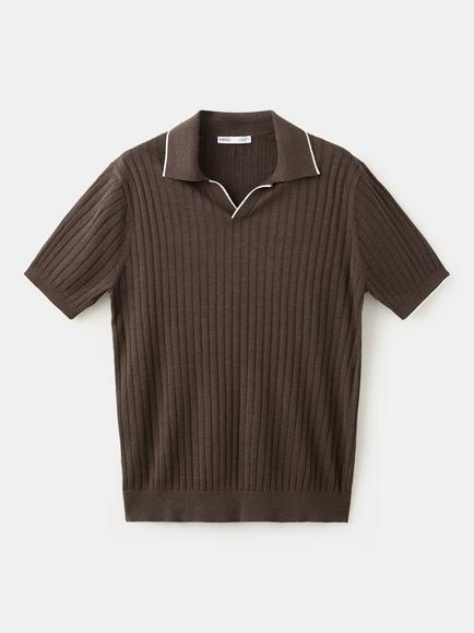 Mango Linen Blend Polo Shirt, Brown, Brown