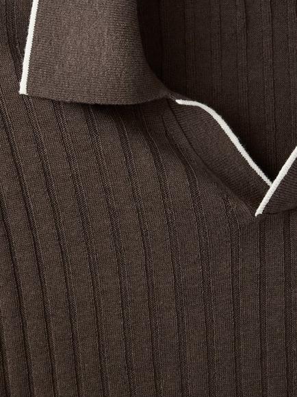 Mango Linen Blend Polo Shirt, Brown - view 2, Brown