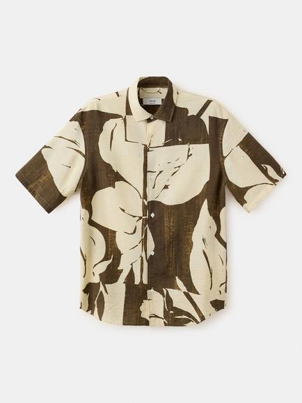 Mango Leaf Print Short Sleeve Shirt, Vanilla, Vanilla