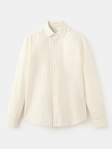 Mango Linen Blend Stripe Shirt, Pastel Yellow, Pastel Yellow