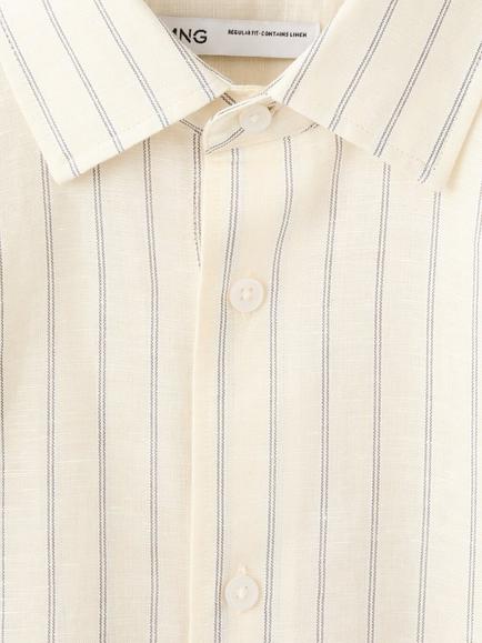 Mango Linen Blend Stripe Shirt, Pastel Yellow - view 2, Pastel Yellow