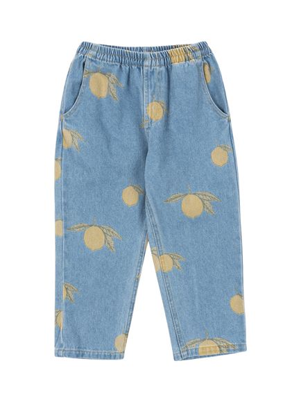 Konges Sløjd Kids' Magot Fruit Print Trousers, Blue/Yellow, Blue