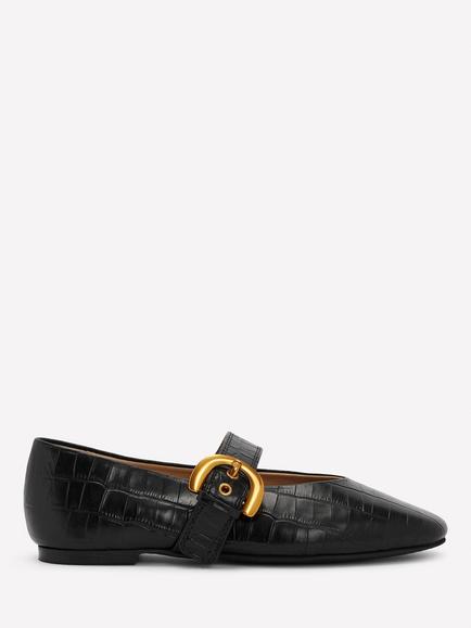Boden Kylie Croc-Effect Leather Buckle Mary Janes, Black, Black