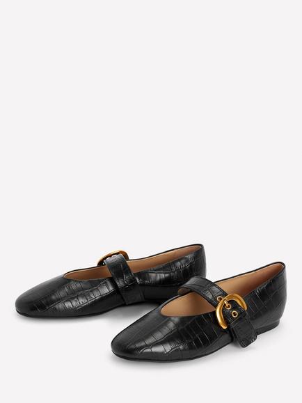 Boden Kylie Croc-Effect Leather Buckle Mary Janes, Black - view 2, Black