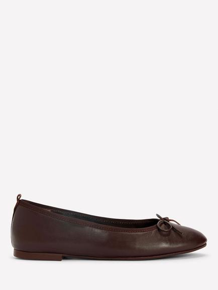 Boden Patti Leather Round Toe Bow Ballerina Pumps, Bitter Chocolate, Bitter Chocolate