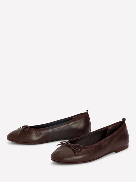 Boden Patti Leather Round Toe Bow Ballerina Pumps, Bitter Chocolate - view 2, Bitter Chocolate