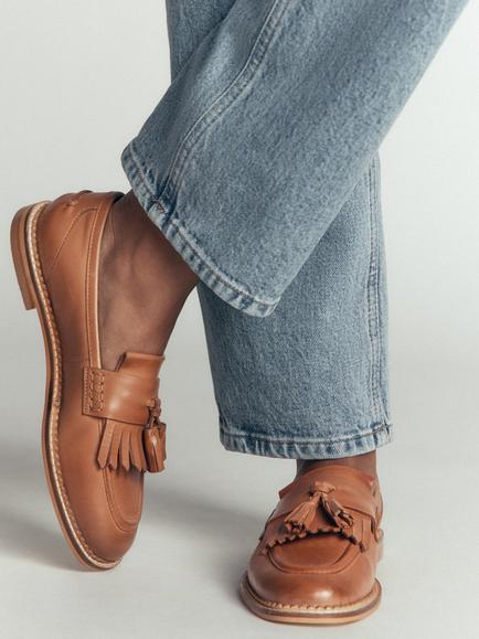 Boden Nya Ghille Leather Loafers, Tan - view 2, Tan