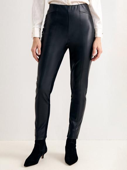 Phase Eight Alora Faux Leather Mix Trousers, Black, Black