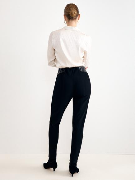 Phase Eight Alora Faux Leather Mix Trousers, Black - view 2, Black