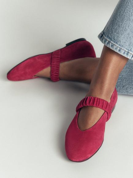 Boden Camilla Suede Ruched Strap Ballet Flat, Wine - view 2, Wine