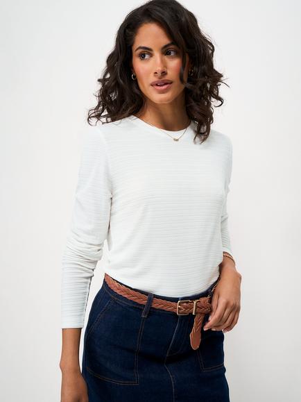 Crew Clothing Textured Stripe Long Sleeve Top, White
