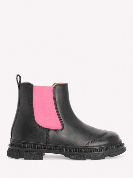 Mini Boden Kids' Chunky Chelsea Boots, Black/Pink, Black/Pink