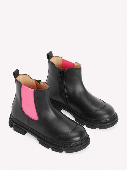Mini Boden Kids' Chunky Chelsea Boots, Black/Pink - view 2, Black/Pink