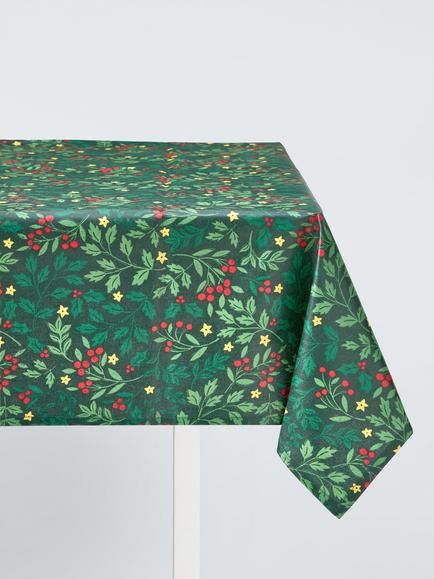 John Lewis Wipe Clean PVC Christmas Foliage Print Tablecloth, Green/Red, Green/Multi