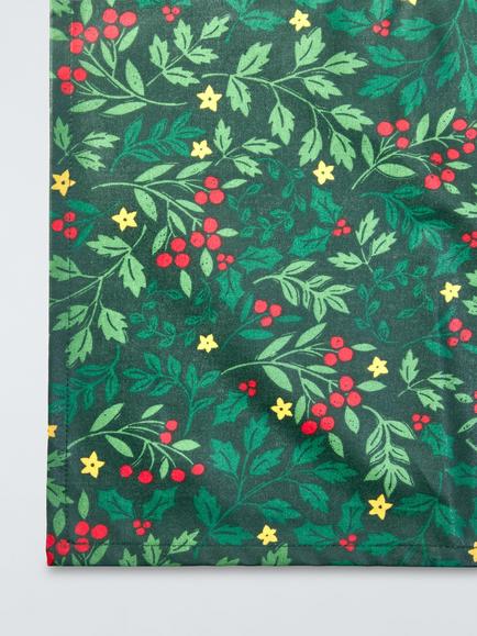 John Lewis Wipe Clean PVC Christmas Foliage Print Tablecloth, Green/Red - view 2, Green/Multi