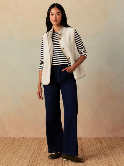 Crew Clothing High Rise Wide Leg Jeans, Dark Blue