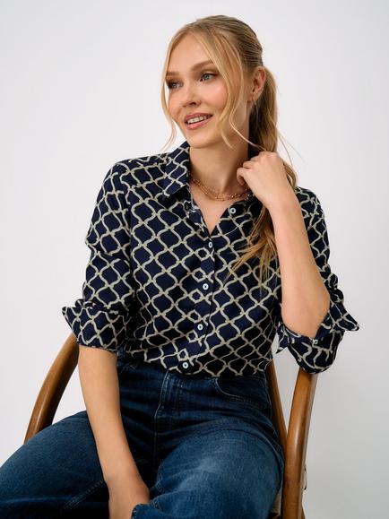 Crew Clothing Rope Twill Drapey Shirt, Navy/Multi, Navy/Multi