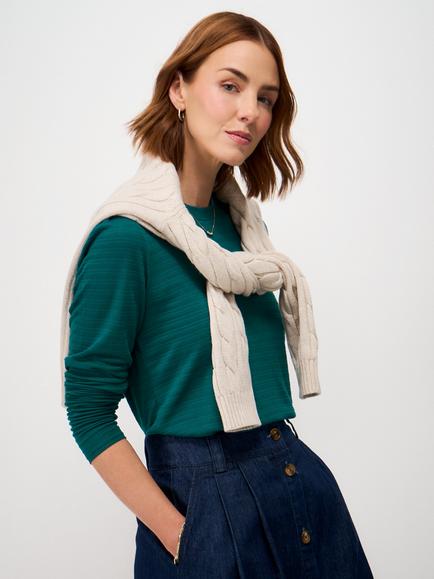 Crew Clothing Textured Stripe Long Sleeve Top, Dark Green