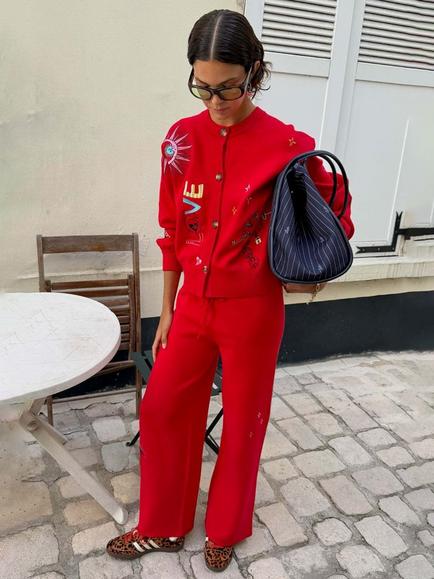Never Fully Dressed Amore Forrest Embroidered Cardigan containing LENZING™ ECOVERO™ Viscose, Red - view 2, Red