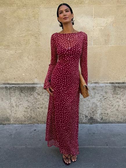Never Fully Dressed Milly Deer Print Maxi Dress, Burgundy - view 2, Burgundy