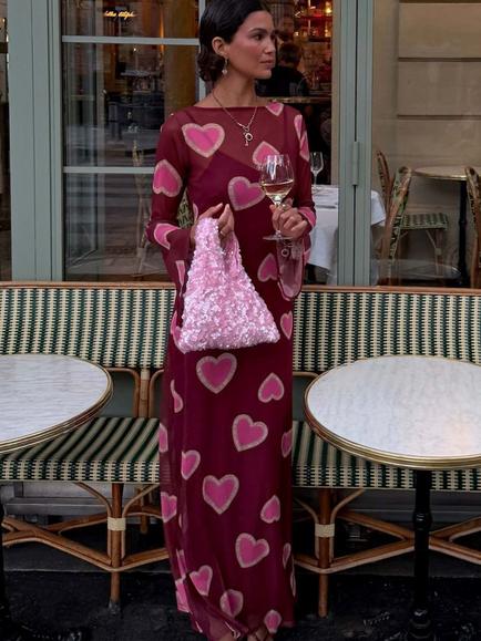 Never Fully Dressed Aria Hearts Maxi Dress, Burgundy, Burgundy