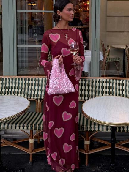Never Fully Dressed Aria Hearts Maxi Dress, Burgundy - view 2, Burgundy