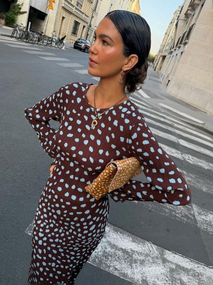 Never Fully Dressed Gaia Deer Print Maxi Dress, Chocolate - view 2, Chocolate