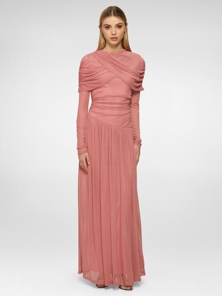 DASKA Aquila Cape Overlay Ruched Skirt Maxi Dress, Blush, Blush