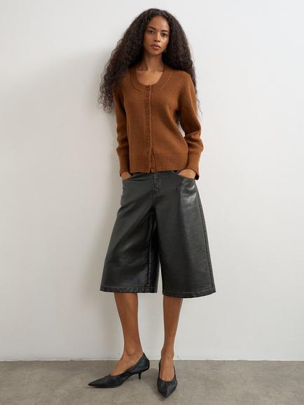 Topshop Scoop Neck Cardigan, Light Brown, Light Brown