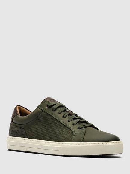 Rodd & Gunn Transit Leather Lace Up Trainers, Dark Olive - view 2, Dark Olive