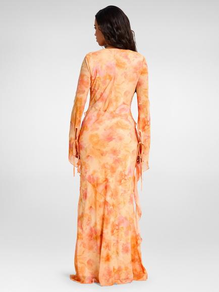 DASKA Circe Ruffle Maxi Dress, Peach Abstract - view 2, Peach Abstract