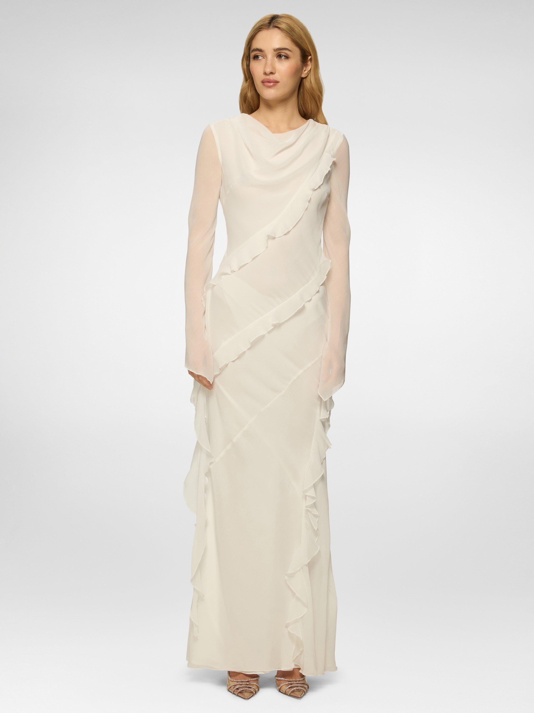 daska chiffon ruffle maxi dress DASKA High Neck Chiffon Ruffle Maxi Dress in Black