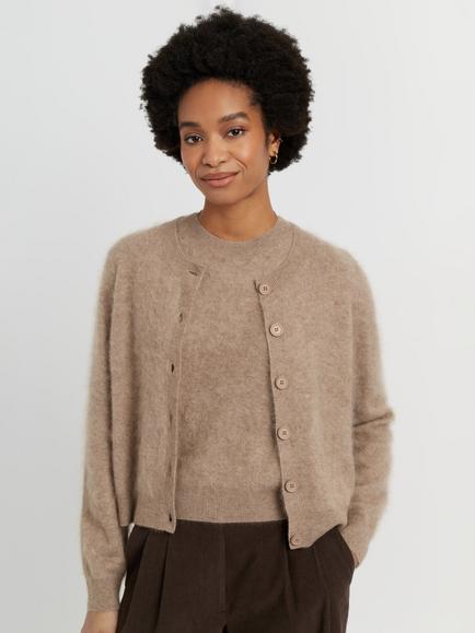 Chinti & Parker Brushed Cashmere Cardigan, Warm Oatmeal