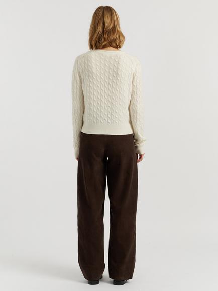 Chinti & Parker Pure Cashmere Cabled Crew Neck Cardigan - view 2, Cream