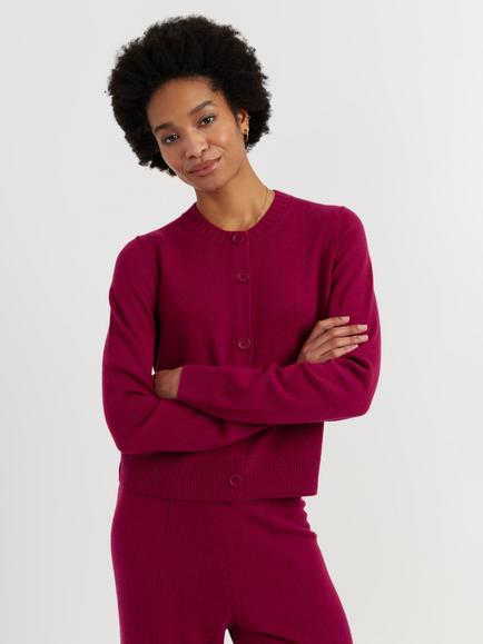 Chinti & Parker Wool-Cashmere Crew Neck Cardigan, Cherry