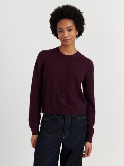 Chinti & Parker Wool-Cashmere Crew Neck Cardigan, Aubergine