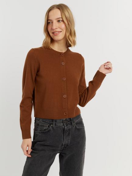 Chinti & Parker Wool-Cashmere Crew Neck Cardigan, Toffee