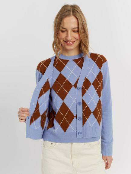 Chinti & Parker Argyle Wool-Cashmere Cardigan, Baby Blue, Baby Blue