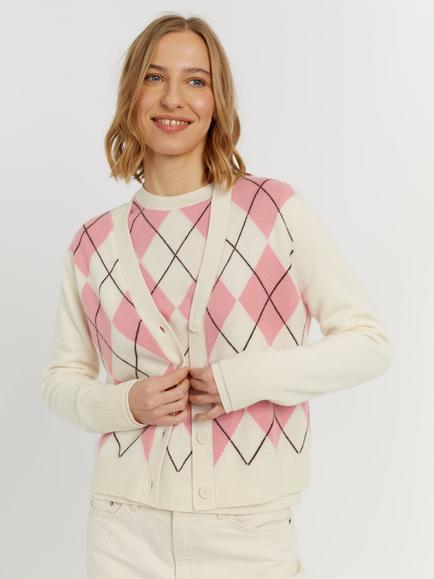 Chinti & Parker Argyle Wool-Cashmere Cardigan, Salmon, Salmon