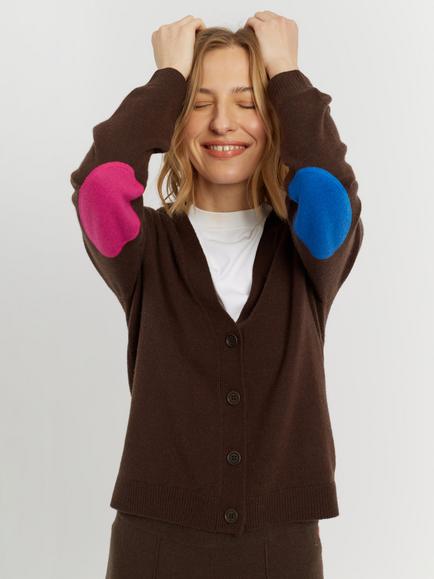 Chinti & Parker Wool-Cashmere Elbow Patch Cardigan, Chocolate Brown, Chocolate Brown
