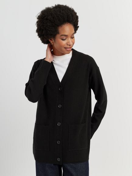 Chinti & Parker Wool-Cashmere Long Cardigan, Black