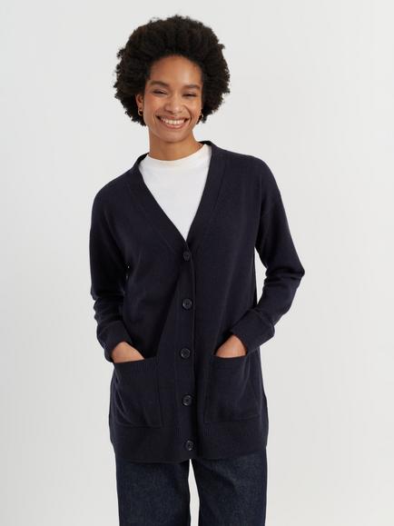 Chinti & Parker Wool-Cashmere Long Cardigan, Navy, Navy