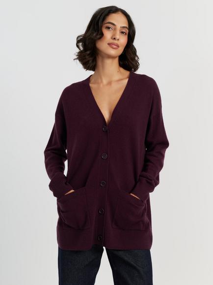 Chinti & Parker Wool-Cashmere Long Cardigan, Aubergine, Aubergine