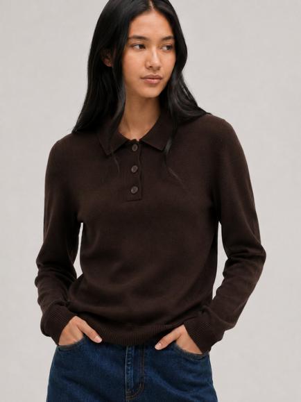 Chinti & Parker Wool-Cashmere Polo Jumper, Chocolate, Chocolate