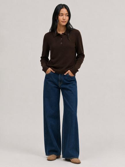 Chinti & Parker Wool-Cashmere Polo Jumper, Chocolate - view 2, Chocolate
