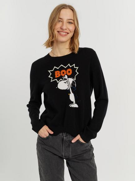 Chinti & Parker Peanuts Wool-Cashmere Snoopy Boo Jumper, Black, Black