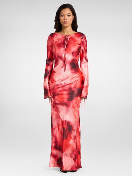 DASKA Salia Tie Detail Abstract Print Maxi Dress, Red Abstract, Red Abstract